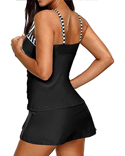 Yonique Tankini Two Piece Swimsuit Black White Stripe