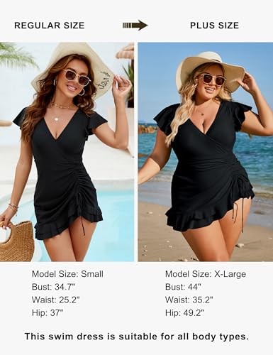 Blooming Jelly Women's Tummy Control Swim Dress - Black