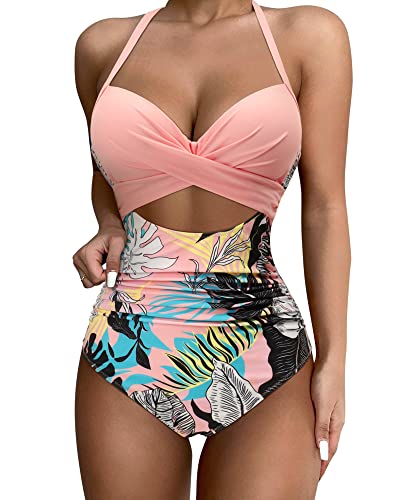 SUUKSESS Pink Floral High Waisted Monokini Swimsuit
