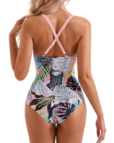 SUUKSESS Pink Floral High Waisted Monokini Swimsuit