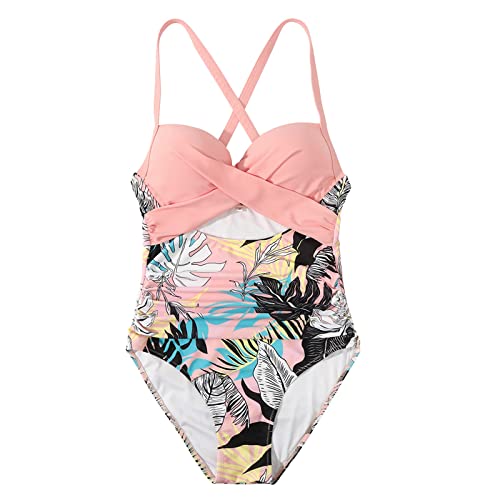 SUUKSESS Pink Floral High Waisted Monokini Swimsuit