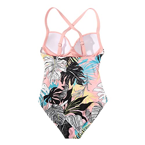 SUUKSESS Pink Floral High Waisted Monokini Swimsuit