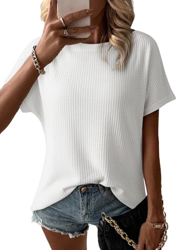 Dokotoo Women's Boat Neck Waffle Knit Tunic Top