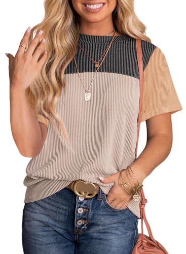 Dokotoo Color Block Crewneck Short Shirt for Women