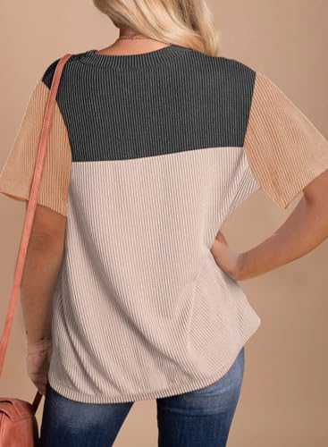 Dokotoo Color Block Crewneck Short Shirt for Women