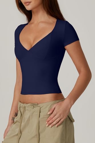 QINSEN Women's Summer V Neck Double Lined Tee