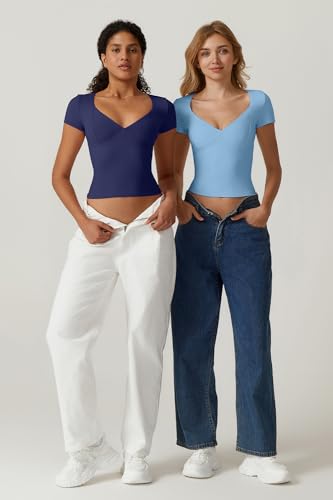 QINSEN Women's Summer V Neck Double Lined Tee