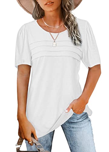 White Short Sleeve Crew Neck Tunic Summer Top