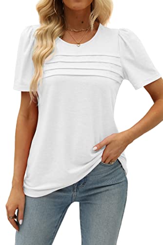 White Short Sleeve Crew Neck Tunic Summer Top