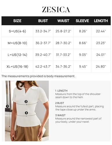 ZESICA V-Neck Ribbed Knit Tee - White, Medium