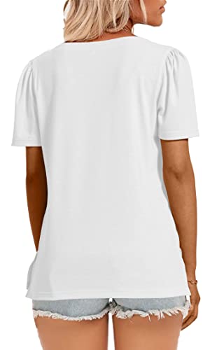 White Short Sleeve Crew Neck Tunic Summer Top