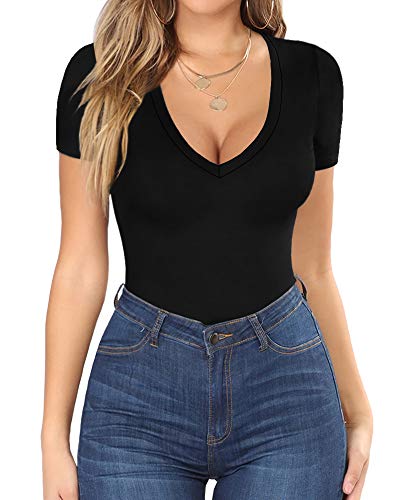 Deep V Neck Slim Fit Women's Tee Tops