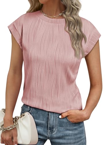 LILLUSORY Women's Crewneck Textured Summer Work Blouse