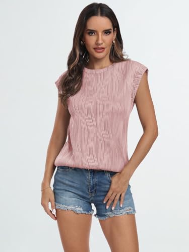 LILLUSORY Women's Crewneck Textured Summer Work Blouse