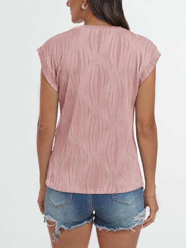 LILLUSORY Women's Crewneck Textured Summer Work Blouse