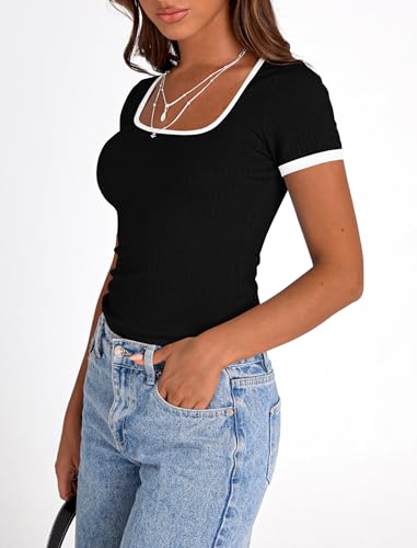 Square Neck Color Block Slim Fit Crop Top
