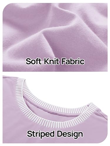 MEROKEETY Short Sleeve Striped T-Shirt Blouse in Lilac