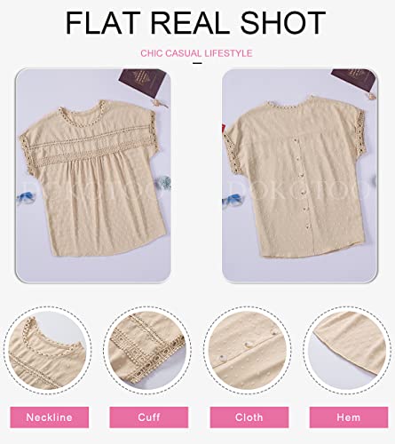 Dokotoo Women's Summer Short Sleeve Crochet Lace Hem Blouse