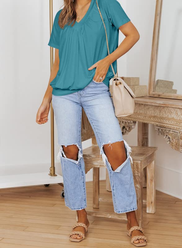 Dokotoo Women's Blue Oversized V-Neck Summer Top