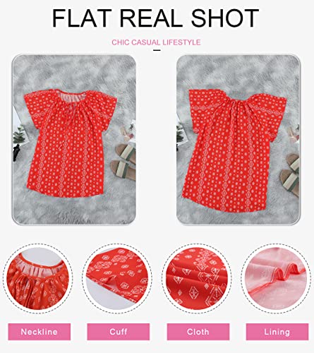 Red Floral Print V Neck Blouse for Women