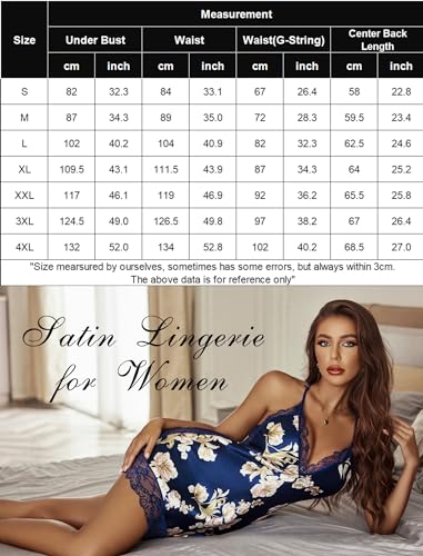 Avidlove Sexy Lingerie for Woman Lace Babydoll Lingerie Set (Large, Navy Blue Floral)