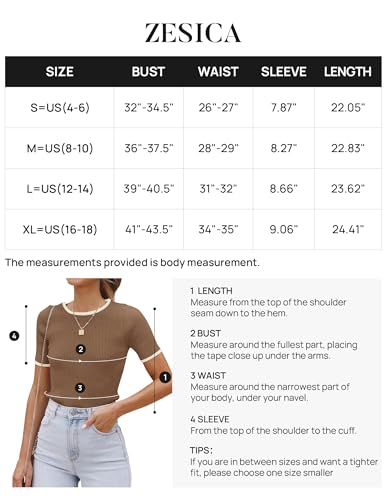 ZESICA Women's Ribbed Knit Color Block T-Shirt