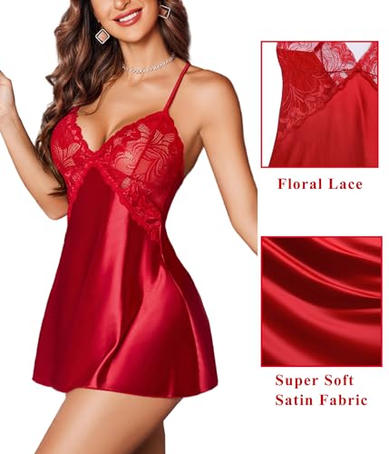 Avidlove Red Christmas Satin Babydoll Nightgown