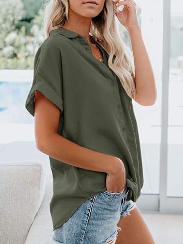 APRAW Women's Summer Button Down Top with Pockets