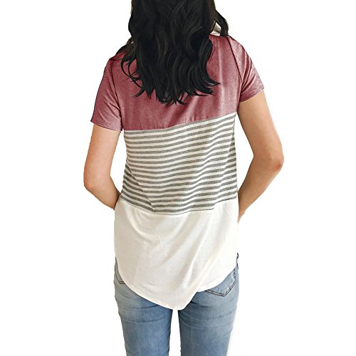YunJey Color Block Stripe T-Shirt Blouse, Red, Medium