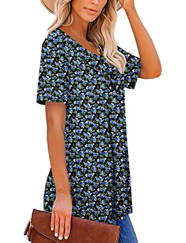Black Floral Summer Short Sleeve XL Women's Shirt