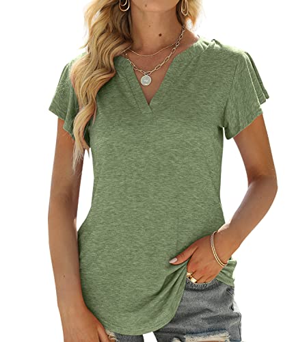 Casual V-Neck Tunic Blouse in Army Green