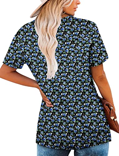 Black Floral Summer Short Sleeve XL Women's Shirt