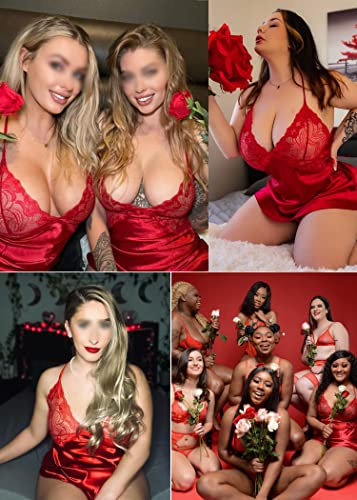 Avidlove Red Christmas Satin Babydoll Nightgown
