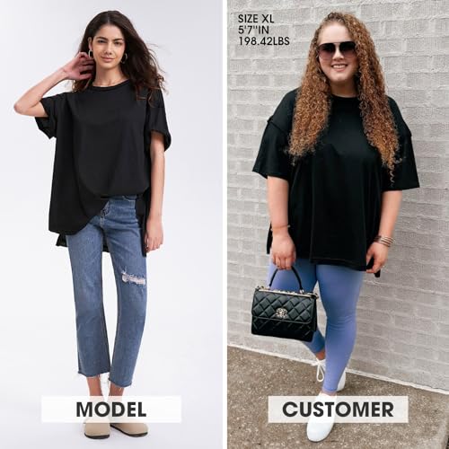 EXLURA Womens Oversized T Shirt Casual Short Sleeve Loose Maternity Tops Summer Crewneck Tunic Plus Size Gym Workout Top 2024 Black