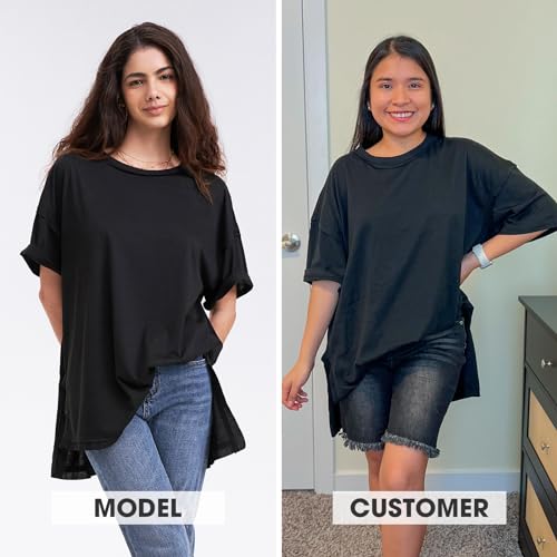 EXLURA Womens Oversized T Shirt Casual Short Sleeve Loose Maternity Tops Summer Crewneck Tunic Plus Size Gym Workout Top 2024 Black