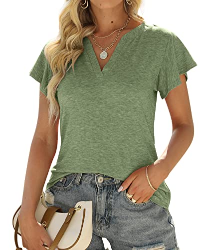 Casual V-Neck Tunic Blouse in Army Green