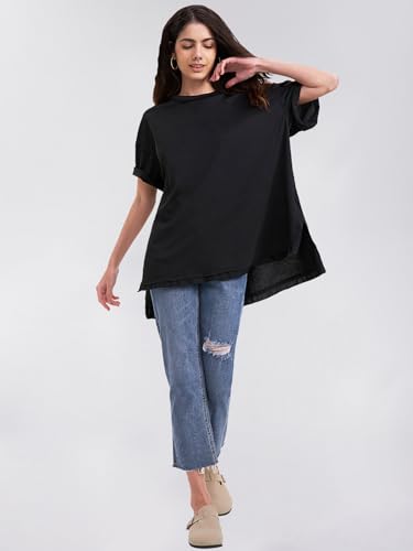 EXLURA Womens Oversized T Shirt Casual Short Sleeve Loose Maternity Tops Summer Crewneck Tunic Plus Size Gym Workout Top 2024 Black