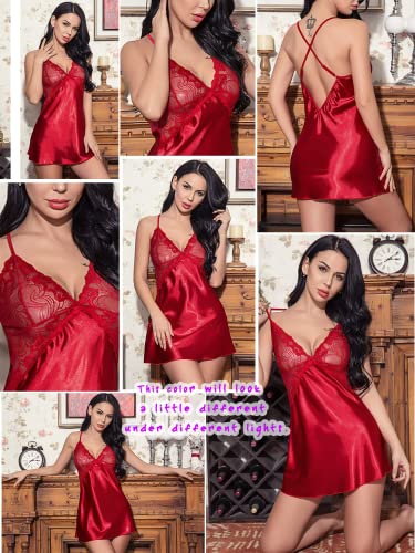Avidlove Red Christmas Satin Babydoll Nightgown