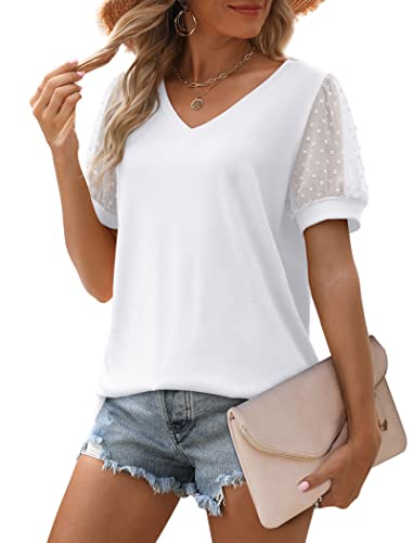 Aokosor Summer Tops for Women Short Sleeve Shirts V Neck T-Shirts Dressy Casual White XL