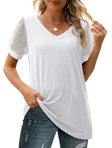 Aokosor Summer Tops for Women Short Sleeve Shirts V Neck T-Shirts Dressy Casual White XL