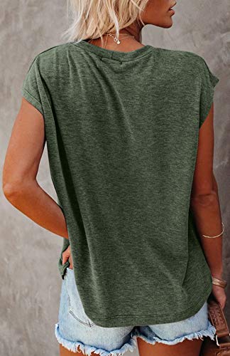 MIROL Women's Short Sleeve Tunic Tops 2023 Basic Loose T Shirts Solid Color Batwing Cap Sleeve Casual Tee Olive