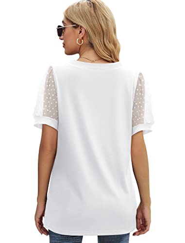 Aokosor Summer Tops for Women Short Sleeve Shirts V Neck T-Shirts Dressy Casual White XL