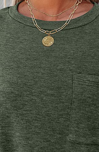 MIROL Women's Short Sleeve Tunic Tops 2023 Basic Loose T Shirts Solid Color Batwing Cap Sleeve Casual Tee Olive