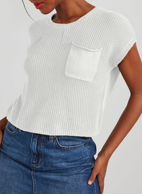 Dokotoo Womens Ladies Cap Sleeve Tunic Tops and Blouses for Women Sweaters Oversized Casual Summer Loose Fitting Short Sleeve Sweater Trendy Shirts Solid T-Shirts White X-Large