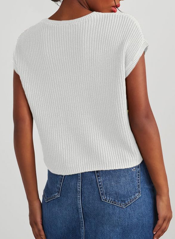 Dokotoo Womens Ladies Cap Sleeve Tunic Tops and Blouses for Women Sweaters Oversized Casual Summer Loose Fitting Short Sleeve Sweater Trendy Shirts Solid T-Shirts White X-Large