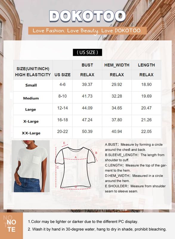 Dokotoo Womens Ladies Cap Sleeve Tunic Tops and Blouses for Women Sweaters Oversized Casual Summer Loose Fitting Short Sleeve Sweater Trendy Shirts Solid T-Shirts White X-Large