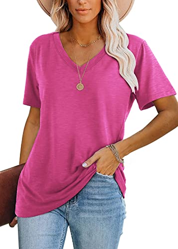 Lunivop Womens T Shirt Summer Casual V Neck Short Sleeve Solid Color Basic Tee Top