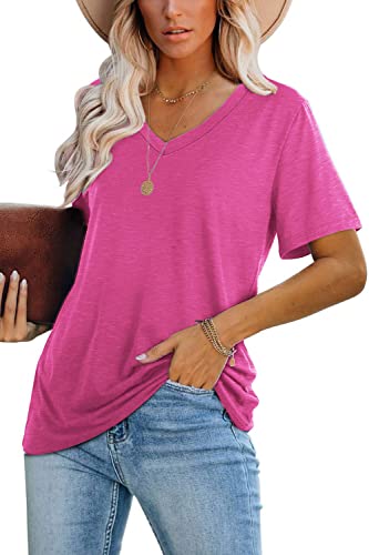 Lunivop Womens T Shirt Summer Casual V Neck Short Sleeve Solid Color Basic Tee Top
