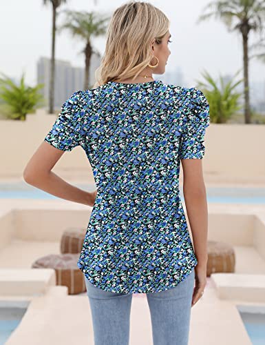 Ivicoer Blouses for Women Dressy Casual Puff Short Sleeve Shirt Summer Crewneck Basic Tee Loose Fit Floral Shirts S