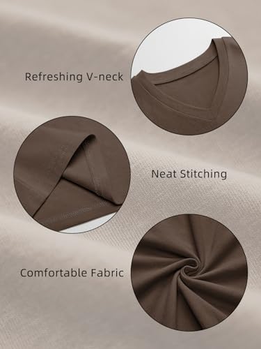 ATHMILE Womens Short Sleeve T Shirts V Neck Tees Cozy Comfy Tunic 2024 Y2K Tops Casual Light Brown